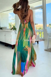 Printed Cutout Back Tie-Up Slit Maxi Dress – Vacation