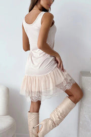 Tulle Lace Tiered Hem Sleeveless Mini Dress