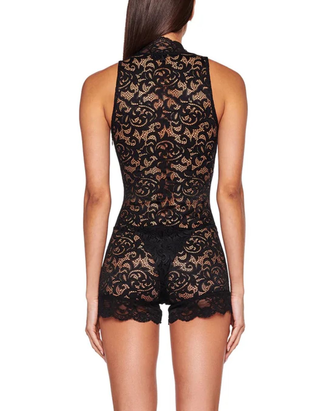 Floral Lace Lingerie Romper – Deep-V Halter Boyleg Bodysuit