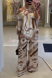 Satin Cape-Sleeve Top & Wide-Leg Pants Set | Vacation