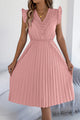 Lace-Trim V-Neck Sleeveless Pleated Midi Dress