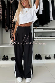 Cropped Short Sleeve Stretch T-Shirt with Shoulder Pads