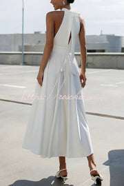 Robe midi avec nœud papillon et col licou – Style cintrant la taille