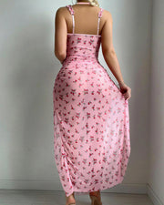 Sheer Floral Nightdress Set with Underwire & High Slit