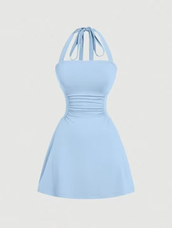 Women's Ruched Halter Dress – Sleeveless A-Line Summer Dress