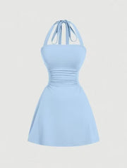 Women's Ruched Halter Dress – Sleeveless A-Line Summer Dress