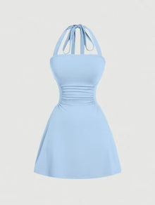 Duniii Ruched Halter A-Line Mini Dress