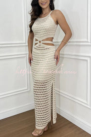 Knit Texture Side Cutout Sleeveless Stretch Maxi Dress