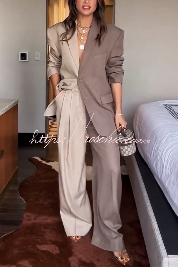 Ensemble blazer oversize bicolore et pantalon large