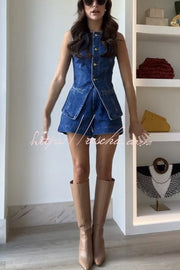 High Waist Relaxed Fit Denim Shorts with Button Fly