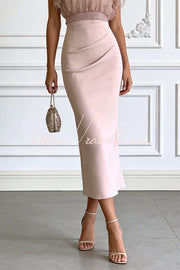 Sheer High-Neck Ruffle Sleeve Top & Ruched Midi Dress Set