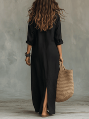 Black Bohemian Button-Front Maxi Dress