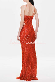 Fish Scale Sequin Cutout U-Neck Slip Maxi Dress
