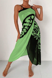 Butterfly Print Color-Block Midi Dress – Resort Cover-Up
