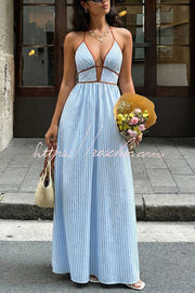 Striped V-Neck Sleeveless Backless Maxi Dress – Vacation
