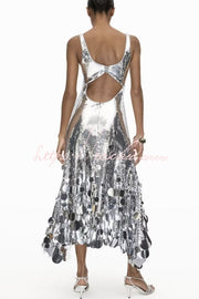 Sequin Maxi Dress with Tassel Hem & Back Cutout