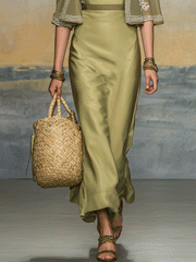 Olive Green Satin Maxi Dress & Embroidered Cardigan Set