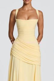 Spaghetti Strap Square Neck Pleated Maxi Dress – Slim Fit