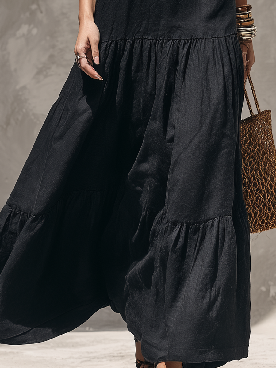 Black Halter Neck Tiered Maxi Dress – Sleeveless