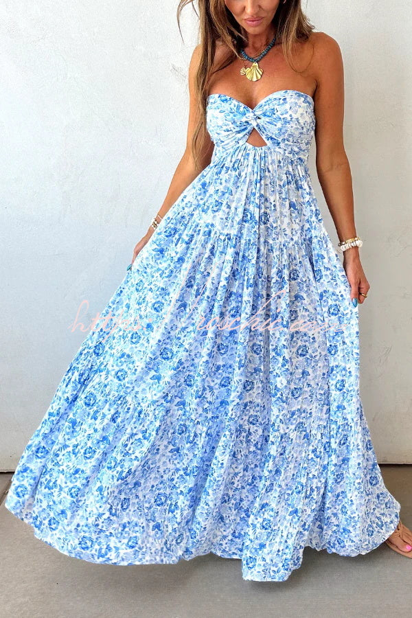 Robe longue à épaules dénudées et imprimé floral | Vêtements de villégiature