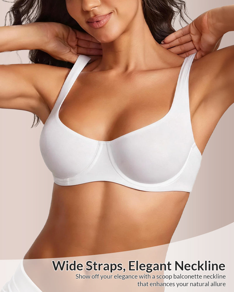 Underwire Seamless Balconette Bra with Wide Straps