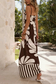 Color-Block Floral Spaghetti Strap Maxi Dress
