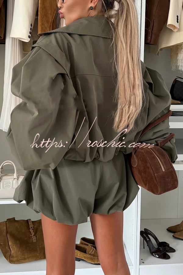 High-Rise Elastic Waist Bloomer Shorts with Pockets