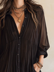Black Chiffon Pleated Blouse – Relaxed Bohemian Fit