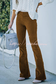 Women's Corduroy Bell Bottom Pants with Elastic Waist