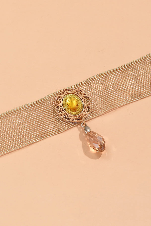 Mesh Lace Gemstone Teardrop Drop Pendant Necklace