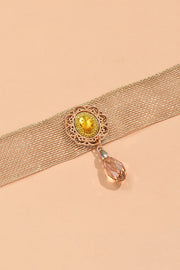 Mesh Lace Gemstone Teardrop Drop Pendant Necklace