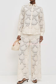Pantalon large en dentelle brodée avec taille et poches élastiques