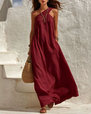 One-Shoulder Twist Ruched Loose Dress