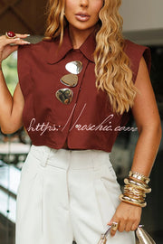 Metal Buckle Lapel Crop Tank Top | Loose Casual Fit