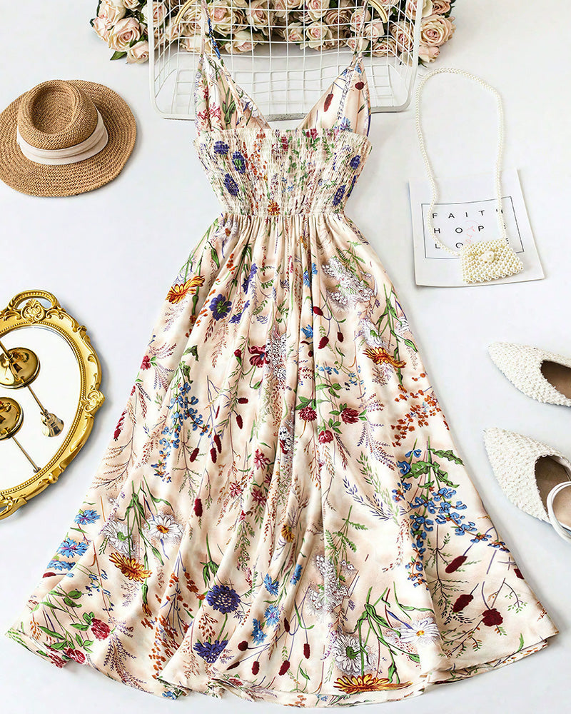 Botanical Breeze V-Neck Floral Slip Dress