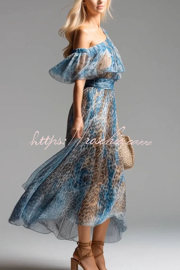 Leopard Print One-Shoulder Flowy Maxi Dress