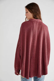 Women's Waffle Knit Shacket Batwing Sleeve Loose Fall Jacket Back to School