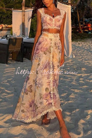 Floral Lace Sweetheart Tank & High-Rise Maxi Skirt Set