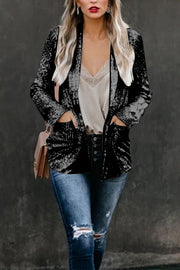 Women's Long Sleeve Sequin Blazer with Lapel