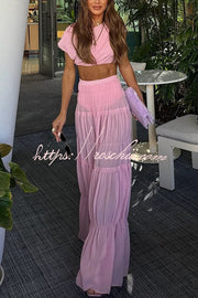 Chiffon Layered A-Line Maxi Skirt with Elastic Waist