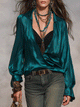 Jewel Tone Satin Bluse | Afslappet langærmet Resort Top