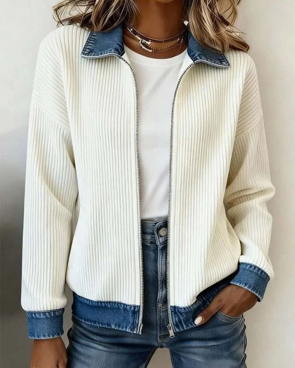 Knit-Paneled Denim Shirt Jacket