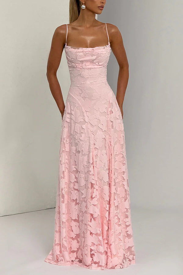 Floral Burnout Jersey Cowl Neck Lace-Up Maxi Dress
