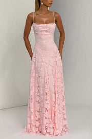 Floral Burnout Jersey Cowl Neck Lace-Up Maxi Dress