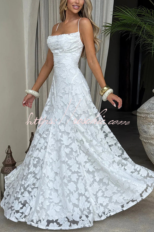 Robe longue à lacets et col bénitier en jersey dévoré fleuri