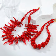 Bohemian Red Coral Necklace Set (2-Piece)
