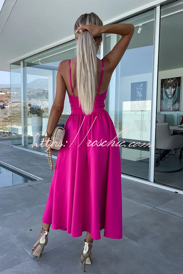 Sleeveless V-Neck Cutout Midi Dress with Pockets