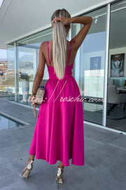 Sleeveless V-Neck Cutout Midi Dress with Pockets