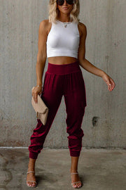 Satin High Waist Joggers with Pockets – Ankle Length