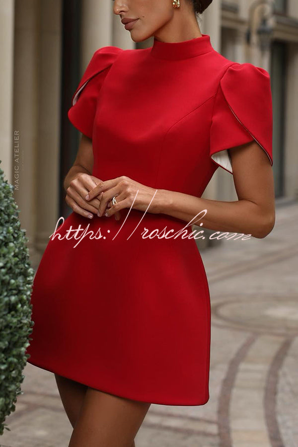 Backless Satin Bow Mini Dress with Slit Sleeves